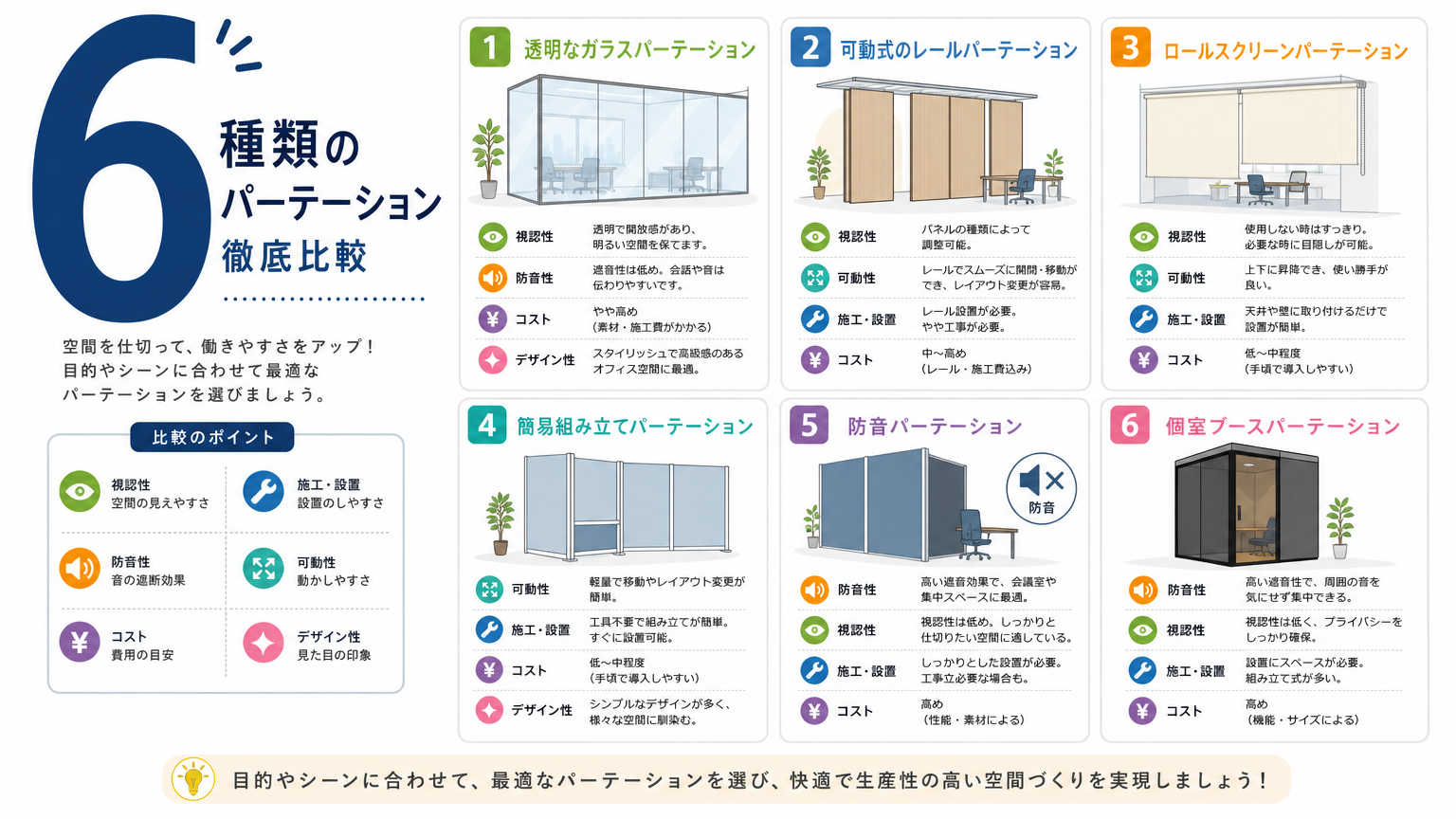 天神・博多エリアで対応可能なパーテーションの種類